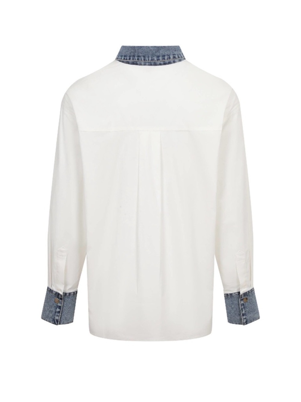 NWT White Contrast Collar Denim Detail Shirt - Picture 3 of 10